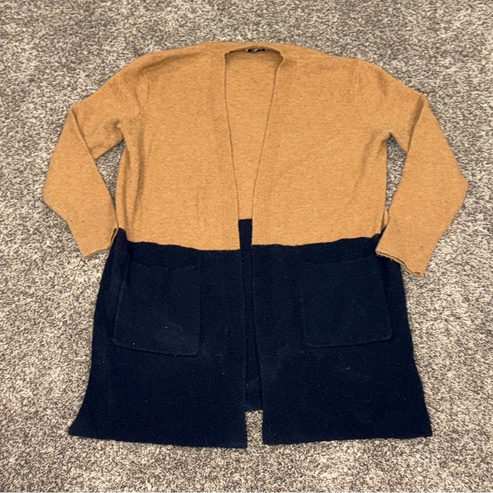 Madewell Kent Wool/Alpaca Blend Coziest Yarn Tan Blue Colorblock Cardigan XS